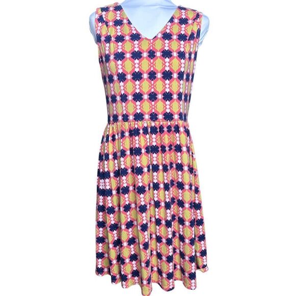 Boden womens dress 8 8r salmon orange navy white yellow - Picture 2 of 7